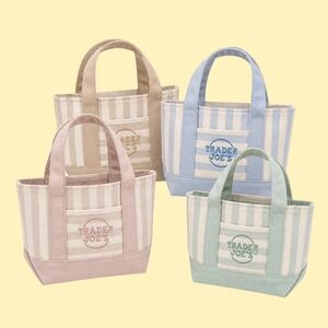 Trader Joe's Mini Striped Canvas Tote Bag Bundle Set of 4 Pastel Colors NWT